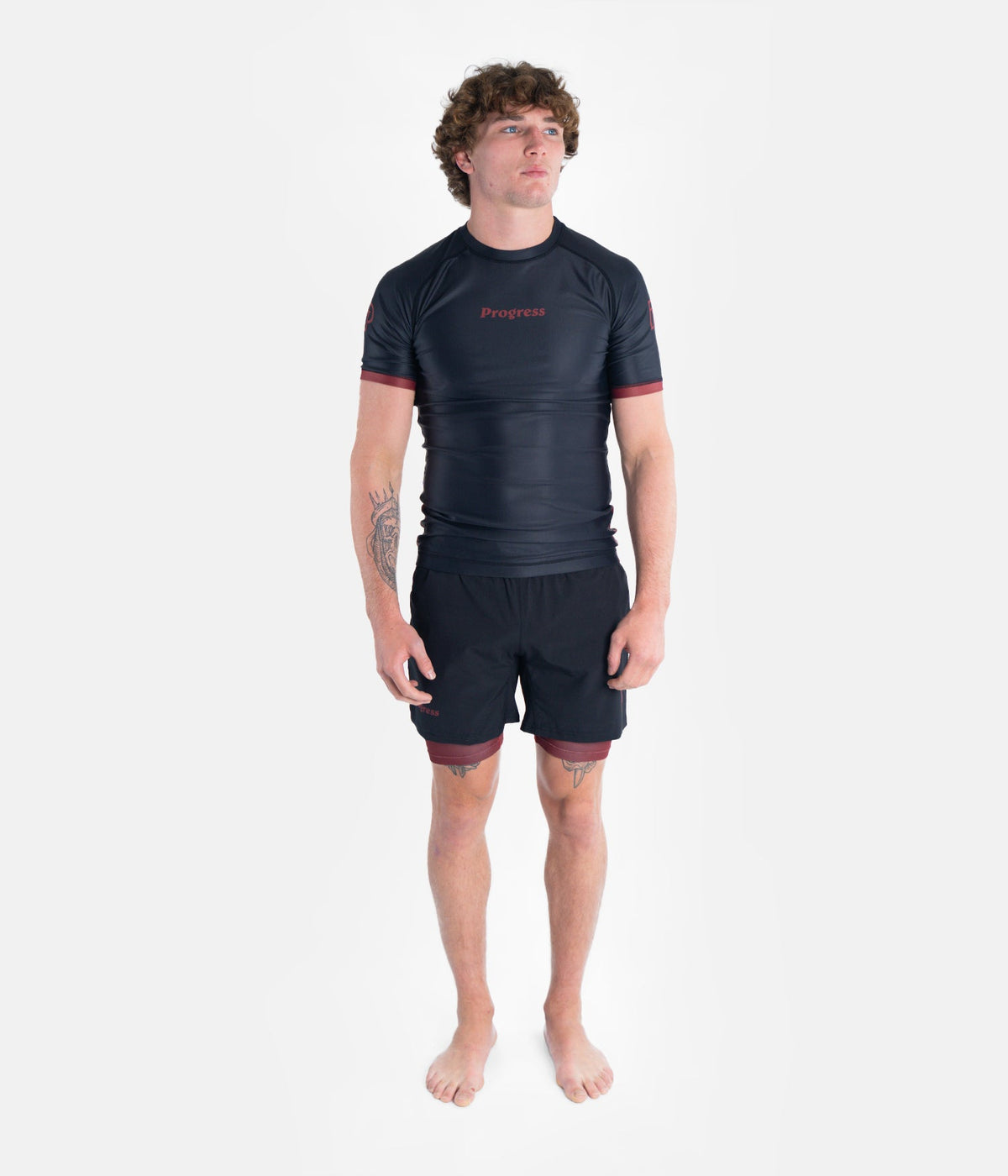 Academy + Rash Guard - Black &amp; Maroon