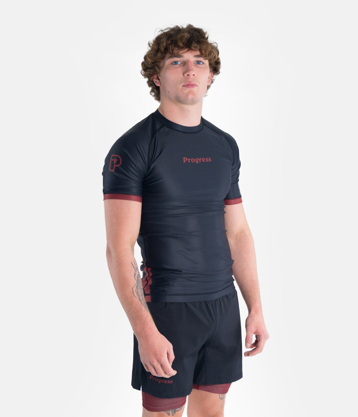 Academy + Rash Guard - Black &amp; Maroon